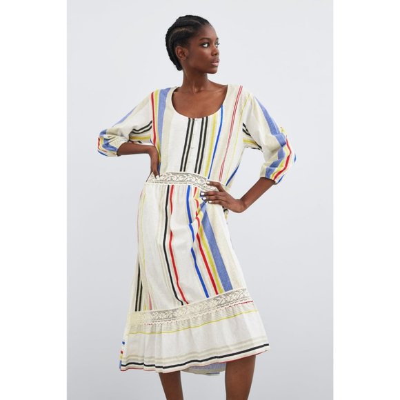 Zara Dresses & Skirts - ZARA Combined Striped Lace Boho Mod MIDI Dress M